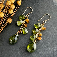 Green Apatite and Citrine Drop Earrings in 14K Gold Fill