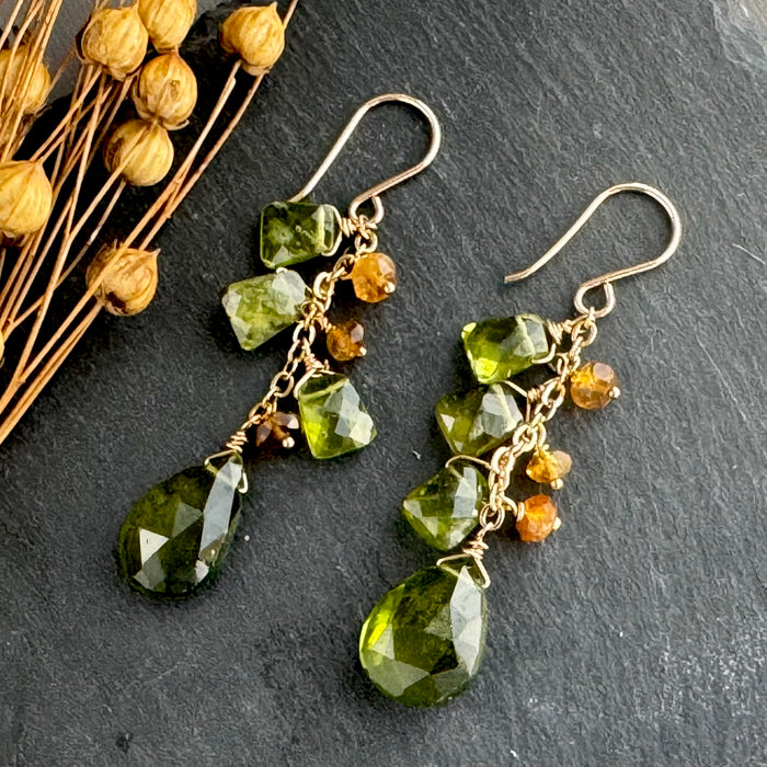 Green Apatite and Citrine Drop Earrings in 14K Gold Fill