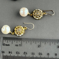 Vintage Crystal Swarovski Crystal Domed Earrings with Large White Freshwater Pearls in 14K Gold Fill