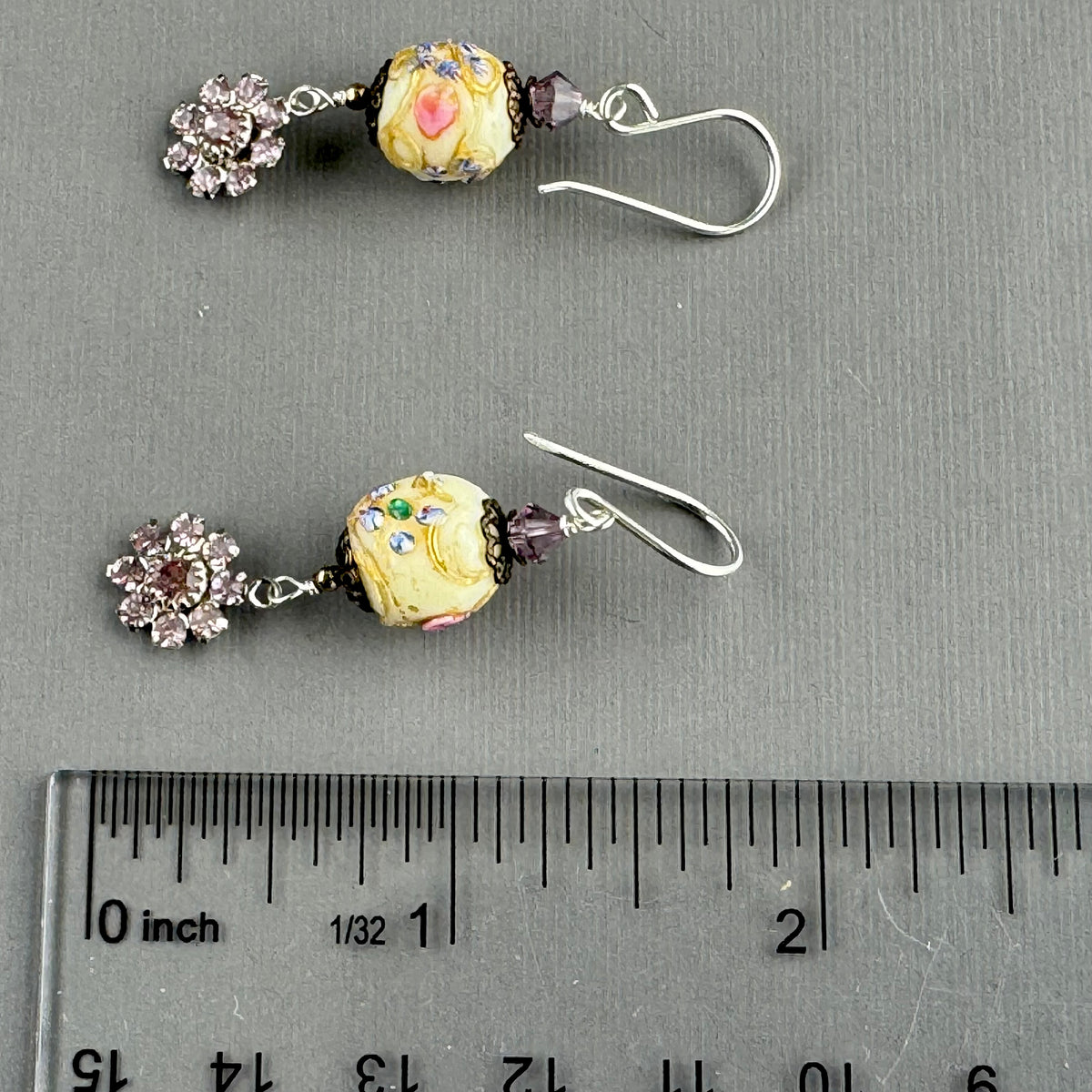 Vintage Round Wedding Cake and Swarovski Crystal Drop Earrings in Sterling Silver