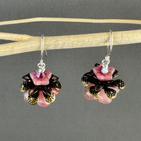 Czech Glass Pink Flower Drop Earrings in Sterling Silver