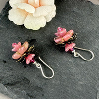 Czech Glass Pink Flower Drop Earrings in Sterling Silver