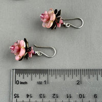 Czech Glass Pink Flower Drop Earrings in Sterling Silver