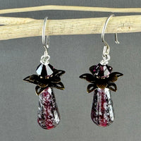 Victorian Purple and Frosted Silver Czech Glass Drop Earrings in Sterling Silver