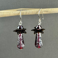 Victorian Purple and Frosted Silver Czech Glass Drop Earrings in Sterling Silver