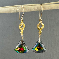 Vintage Triangle Vitrail AB Czech Crystal Drop Earrings in 14K Gold Fill