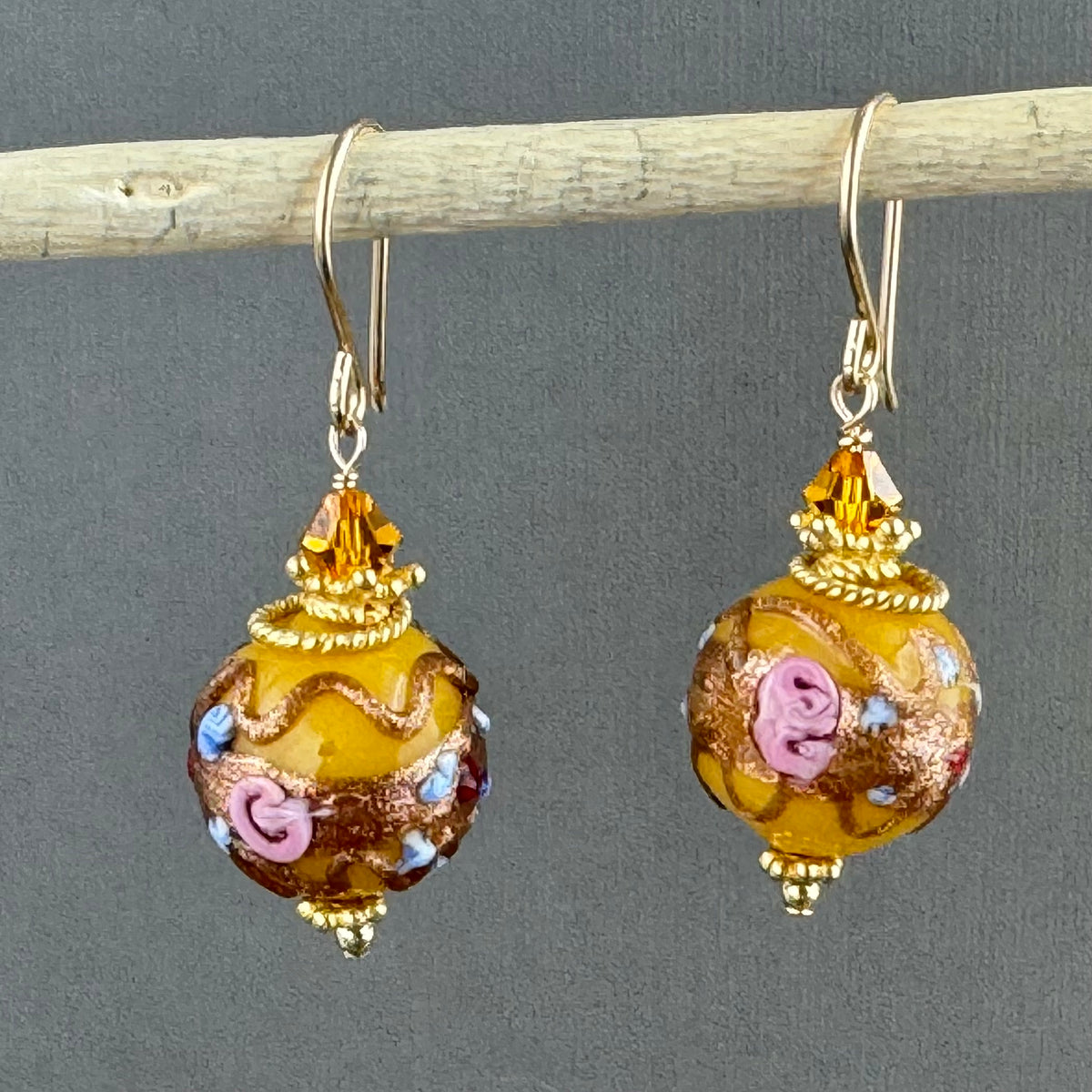Vintage Gold Round Italian Wedding Cake Earrings in 14K Gold Fill