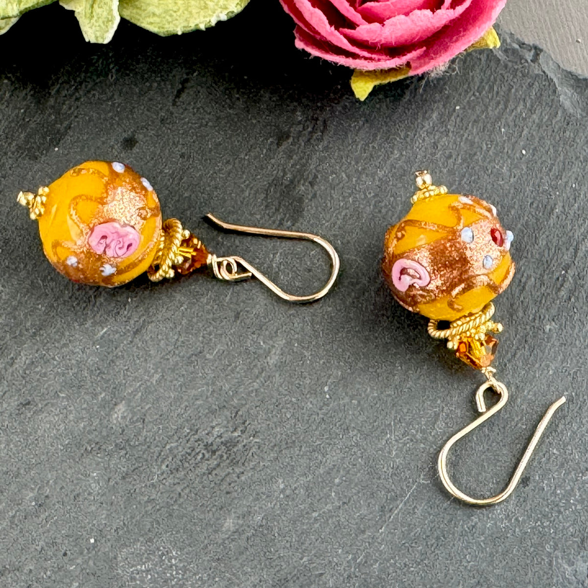 Vintage Gold Round Italian Wedding Cake Earrings in 14K Gold Fill