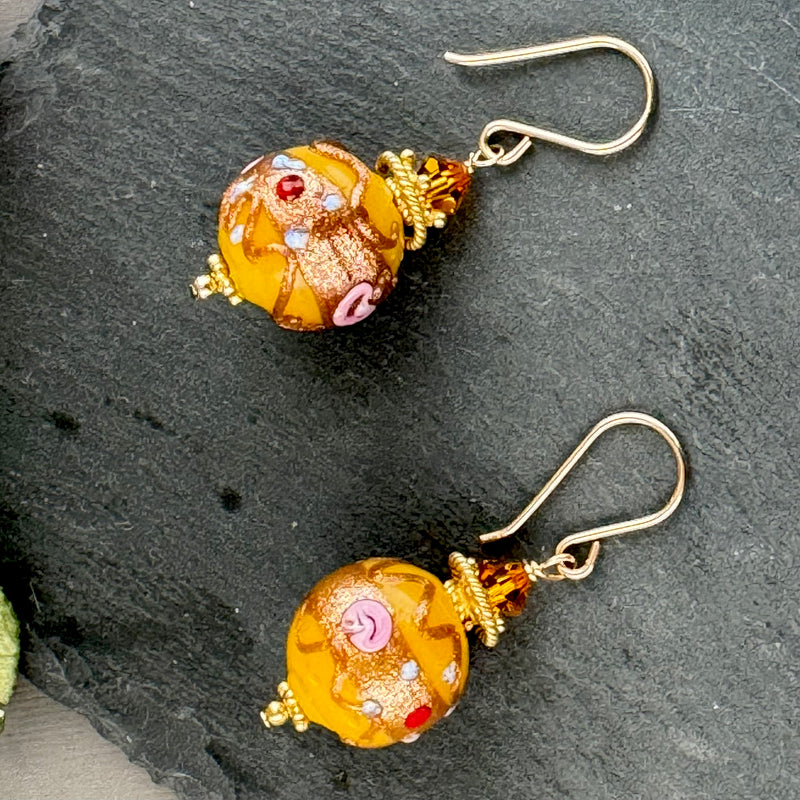 Vintage Gold Round Italian Wedding Cake Earrings in 14K Gold Fill