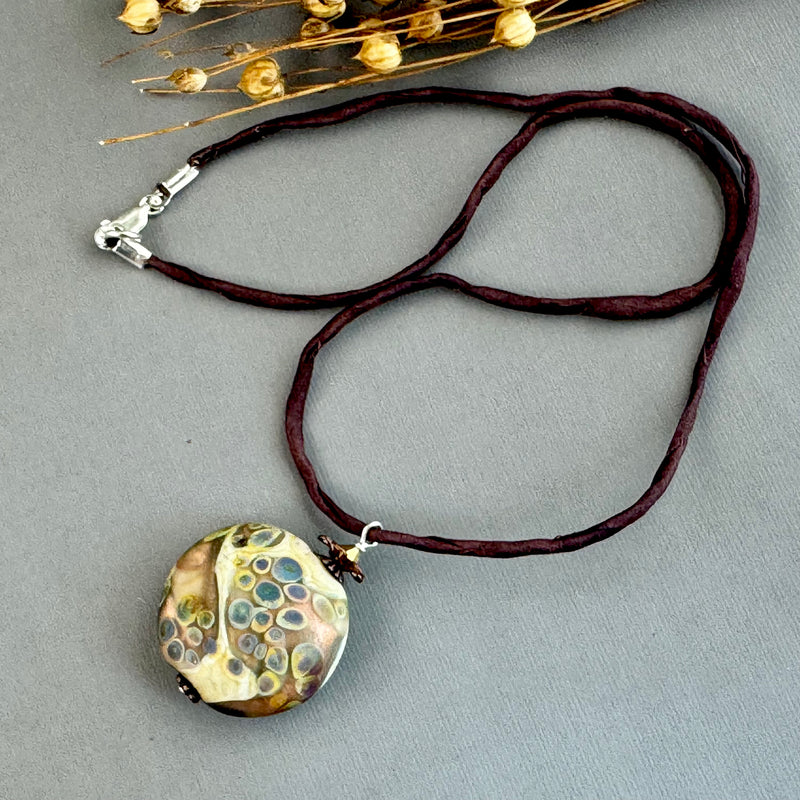 Vintage Brown Lamp Work Pendant on Hand Dyed Silk in Sterling Silver