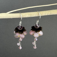 Czech Glass Pale Pink Flower Drop Earrings in Sterling Silver