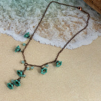 Turquoise Czech Glass Wildflower Bead Necklace on Copper