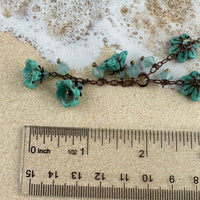 Turquoise Czech Glass Wildflower Bead Necklace on Copper