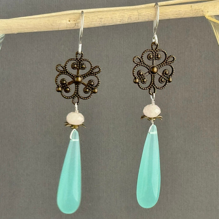 Long Sea Foam Green Drop Earrings in Sterling Silver