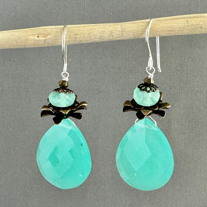 Large Sea Foam Green Teardrop Earrings in Sterling Silver