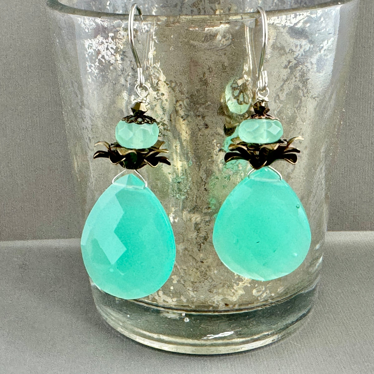 Large Sea Foam Green Teardrop Earrings in Sterling Silver