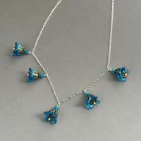 Caribbean Blue Czech Glass Bell Flower Necklace on Sterling Silver