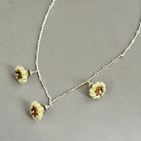 Ivory Czech Glass Bell Flower Necklace on Sterling Silver
