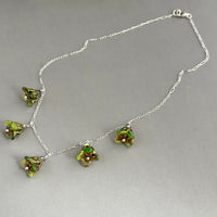 Pine Forest Czech Glass Bell Flower Necklace on Sterling Silver