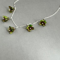 Pine Forest Czech Glass Bell Flower Necklace on Sterling Silver