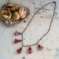 Bright Pink Czech Glass Trumpet Bead Necklace on Copper