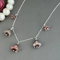 Variegated Pink Czech Glass Trumpet Bead Necklace on Sterling Silver