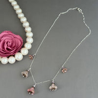 Variegated Pink Czech Glass Trumpet Bead Necklace on Sterling Silver