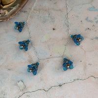 Caribbean Blue Czech Glass Bell Flower Necklace on Sterling Silver