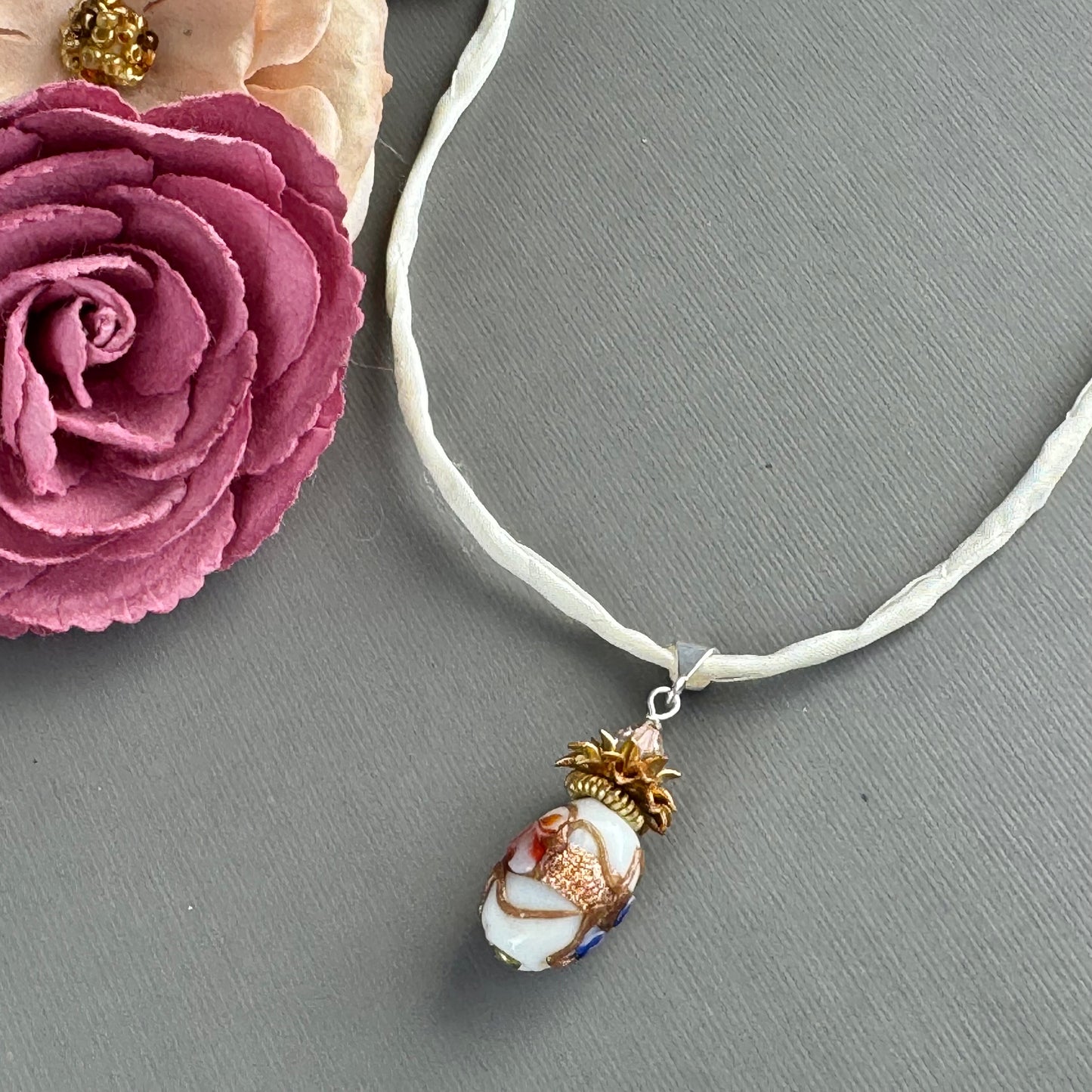 Vintage White Oval Italian Wedding Cake Pendant in Sterling Silver