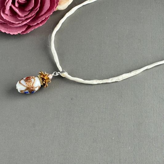 Vintage White Oval Italian Wedding Cake Pendant in Sterling Silver