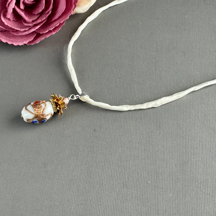 Vintage White Oval Italian Wedding Cake Pendant in Sterling Silver