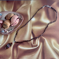 Vintage Italian Brown Rectangle Wedding Cake Pendant on Hand Dyed Silk in Sterling Silver
