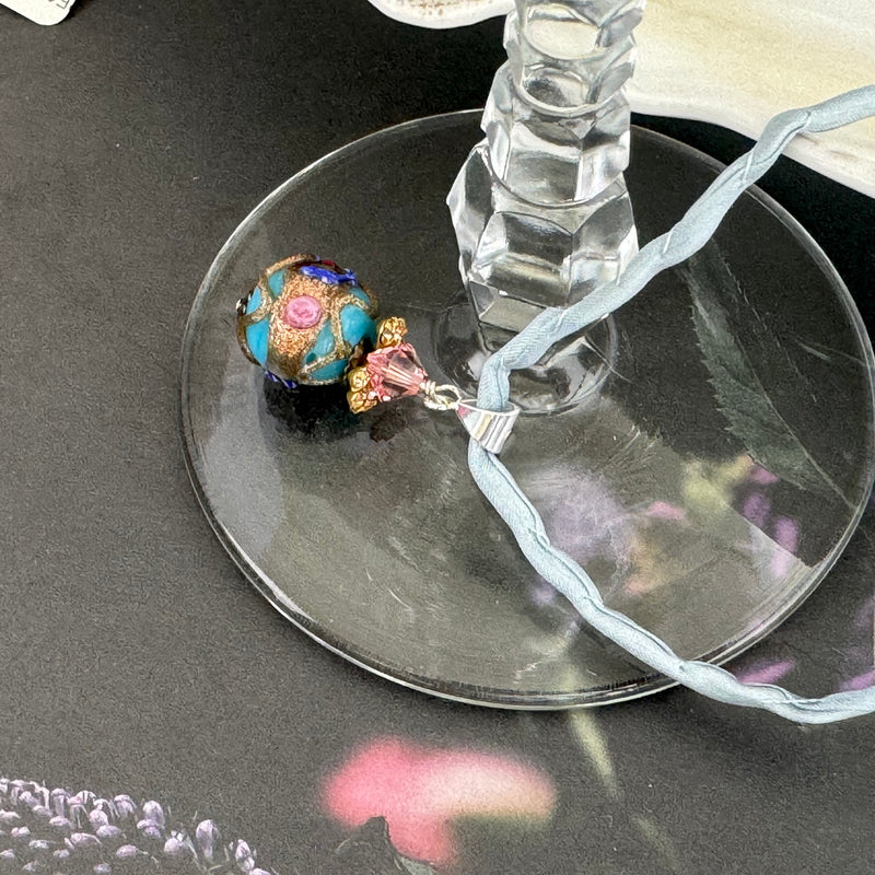 Vintage Blue Round Italian Wedding Cake Pendant in Sterling Silver