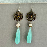 Long Sea Foam Green Drop Earrings in Sterling Silver