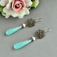 Long Sea Foam Green Drop Earrings in Sterling Silver