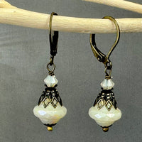 Czech Opaque Saturn Earrings in Antique Brass