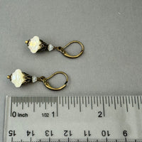 Czech Opaque Saturn Earrings in Antique Brass