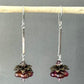 Czech Glass Dark Pink Flat Flower Drop Earrings on Sterling Silver Bar