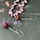 Czech Glass Dark Pink Flat Flower Drop Earrings on Sterling Silver Bar
