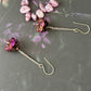 Czech Glass Dark Pink Flat Flower Drop Earrings on Sterling Silver Bar