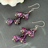 Czech Glass Purple and Pink Trumpet Dangle Earrings in Sterling Silver