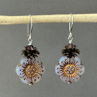 Wild Rose Czech Glass Flower Earrings in Sterling Silver