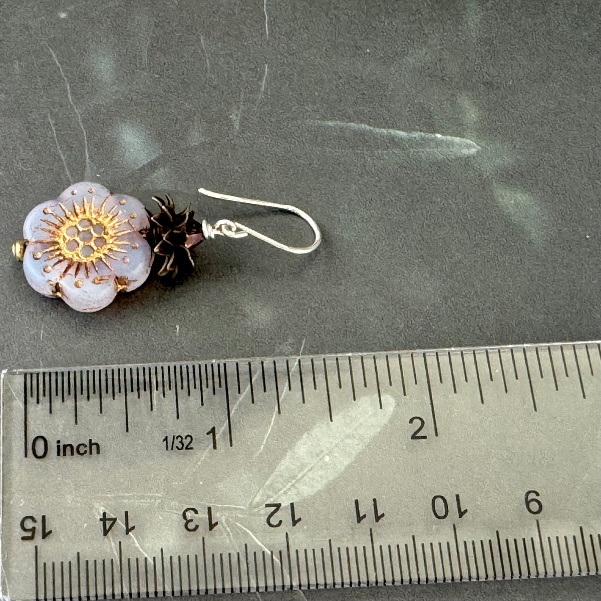 Wild Rose Czech Glass Flower Earrings in Sterling Silver