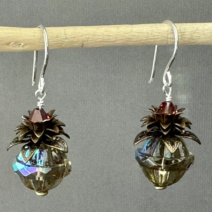 Gray AB Czech Glass Turbine Earrings in Sterling Silver