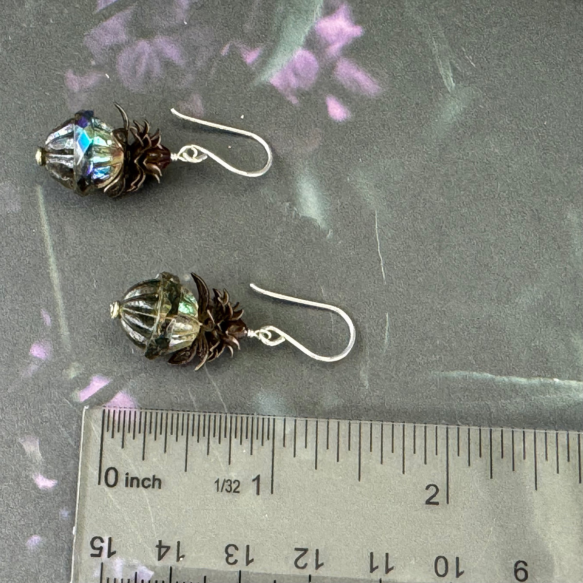 Gray AB Czech Glass Turbine Earrings in Sterling Silver
