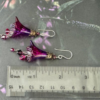 Large Hand Painted Purple Lucite Cone Flower Earrings in Sterling Silver