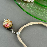 Vintage Italian Round Cream Wedding Cake Pendant on Hand Dyed Silk in Sterling Silver