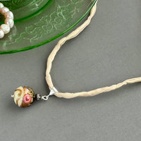 Vintage Italian Round Cream Wedding Cake Pendant on Hand Dyed Silk in Sterling Silver