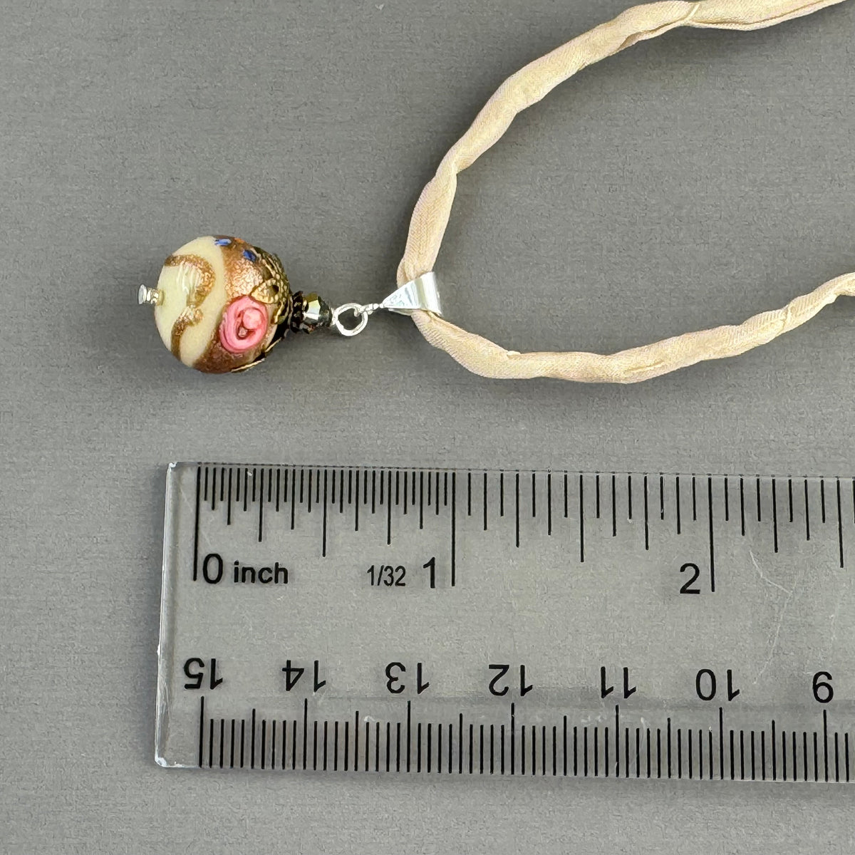 Vintage Italian Round Cream Wedding Cake Pendant on Hand Dyed Silk in Sterling Silver