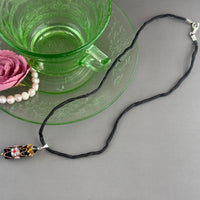 Vintage Italian Black Cylinder Wedding Cake Pendant on Hand Dyed Silk in Sterling Silver